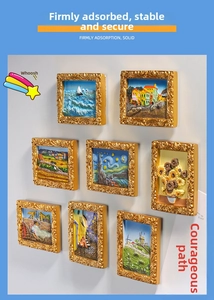 Detail of 3D resin fridge magnets featuring Van Gogh art in vintage gold frames