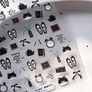 TENSOR black cat diary embossed nail art stickers with hand-drawn retro illustrations TS-4007