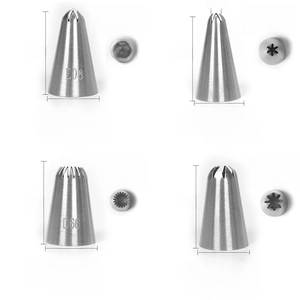 Size chart showing dimensions for seamless 304 stainless steel cake piping nozzles