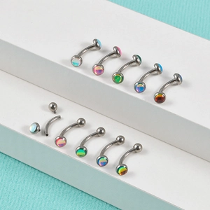G23 titanium curved barbell piercing set with colorful gradient iridescent films