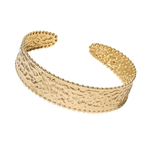 Bracciale rigido aperto in acciaio inossidabile placcato oro 18K con trama martellata