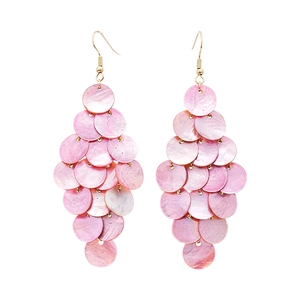 Pink shell fringe drop earrings with gold hooks for a minimalist coastal vacation style