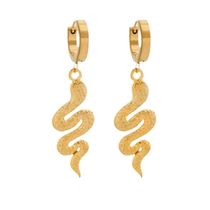 Minimalist 18K gold-plated stainless steel hoop earrings with detailed snake pendants