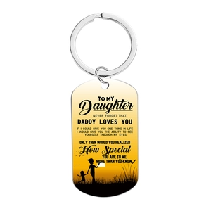 Stainless steel daughter gift keychain with emotional engraving and father-daughter silhouette