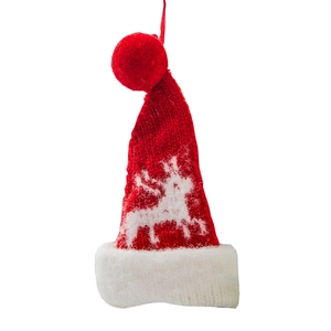 Rote Mini-Strickmütze mit weißem Rentier-Muster für die Weihnachtsbaumdekoration
