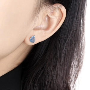 Elegance of S925 sterling silver stud earrings featuring blue teardrop crystal inlay
