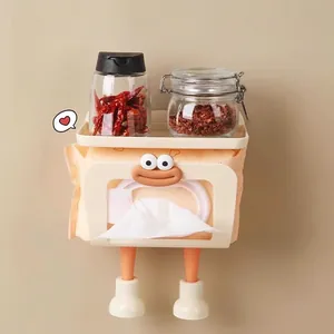 Cartoon style wall-mounted wet wipe storage box with a convenient top tray shelf