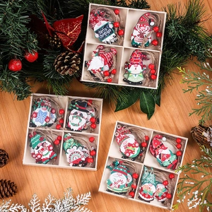 12-pack wooden Christmas gnome ornaments set for tree decoration in a wooden box