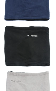 Three-pack of soft polar fleece neck warmers in navy blue, black, and light gray colors