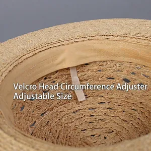Sombrero de paja rafia elegante con banda interior de velcro ajustable para dama