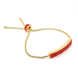 Adjustable 18K gold plated stainless steel bracelet with red zircon inlay on white base
