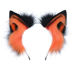 Plush orange and black beast ear headband for cosplay hair accessories with fluffy texture