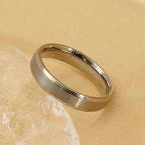 Minimalist silver titanium steel ring with polished finish and brushed texture for women and men