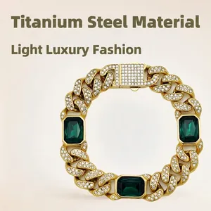 Bracciale Catena Cubana Acciaio Titanio Iced Out Strass Pietre Preziose Colorate Hip Hop Moda Gioielli Uomo Donna