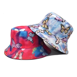 Reversible tie-dye bucket hat with colorful butterfly prints for men and women