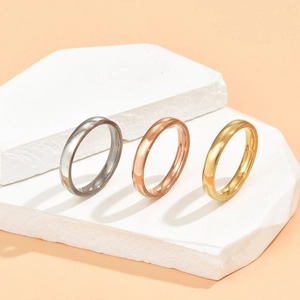 Minimalist Alloy Ring Set For Women Simple Smooth Metal Finger Rings Gold Silver And Rose Gold Tone Fashion Jewelry Gift