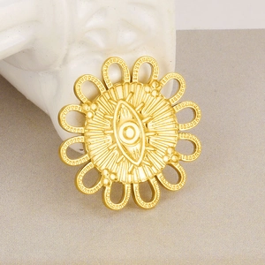 Golden stainless steel evil eye sunflower pendant with vintage hollow design