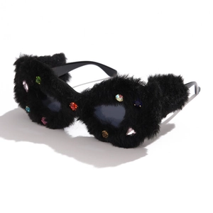 Cat Eye Sunglasses For Women With Fluffy Fur Frame And Colorful Rhinestones Luxury Novelty Party Christmas Eyewear