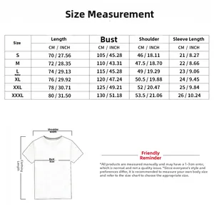 Detailed size measurement chart for men's V-neck corduroy T-shirt in CM and INCH
