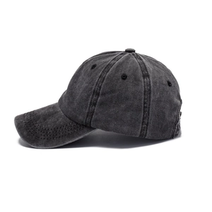 Vintage dark grey washed cotton baseball cap with a classic six-panel design and curved brim