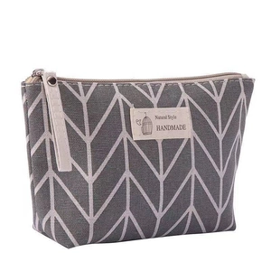 Large canvas toiletry bag with herringbone pattern and Natural Style handmade label