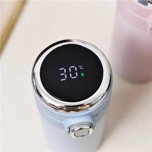Light blue stainless steel smart thermos with LED temperature display on lid