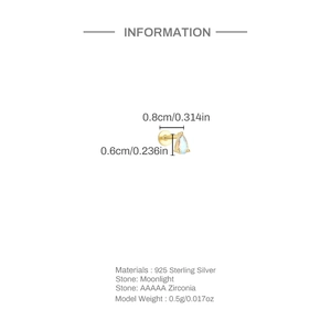 Detailed size specifications for S925 sterling silver moonstone and zircon stud earring