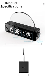 Detail view of the multi-functional LED alarm clock showing RGB light and screen functions