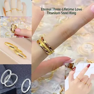 Minimalist Stainless Steel Rings Frosted Polished Stackable Band Fashion Jewelry For Women