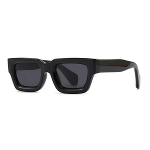 Modern irregular thick black square frame sunglasses with dark grey lenses for street style