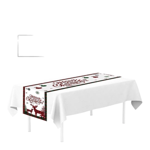 Christmas table runner with reindeer and snowflakes on red black plaid background