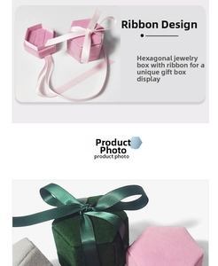 Detail of hexagonal velvet jewelry box with ribbon bow and soft textile texture
