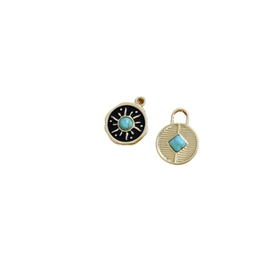 Vintage Egyptian sun charms in gold alloy with turquoise stones for DIY jewelry making