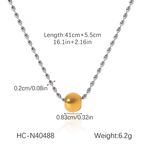 Detailed dimensions of gold pendant and two-tone beaded Y-necklace in stainless steel