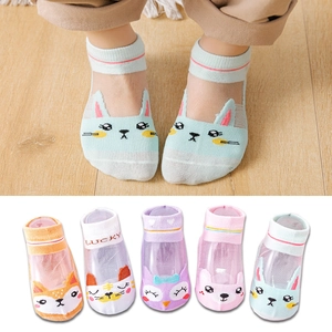 Breathable mesh cotton socks for toddlers featuring cute cartoon animal designs
