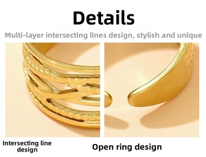 Detail of gold-plated stainless steel ring with multi-layer crisscross braided lines