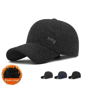 Winter Baseball Cap Cotton Fleece Lined Ear Protection Warm Outdoor Casual Hat Hey Embroidery Adjustable