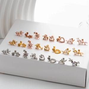 Detailed collection of heart and star cartilage earrings in gold, silver and rose gold