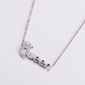 Silver Queen letter pendant necklace with crown design and sparkling pavé crystals