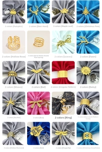Detailed collection of metal napkin rings in gold and silver with various holiday shapes