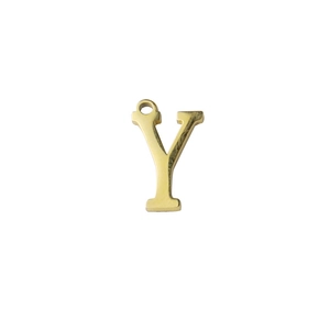 Close-up of golden letter Y pendant with polished mirror finish and top hanging ring