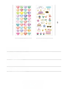 Detail view of 6-sheet washi sticker set featuring watercolor hearts and birthday motifs
