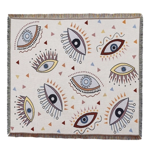 Couverture tissée bohème Evil Eye avec franges colorées pour pique-nique et camping