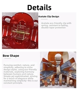 Detail view of acetate bow hair claw featuring a protective enclosed spring design