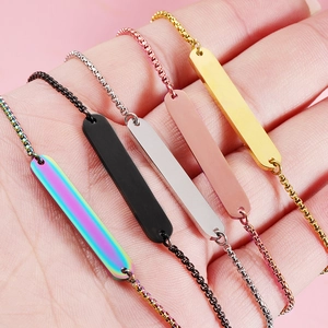 Stainless Steel Bar Bracelet 18K Gold Plated Adjustable Box Chain Slider Minimalist Geometric Polished Jewelry Women Men
