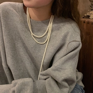 French vintage multi-layer pearl necklace for women with layered hip-hop style design