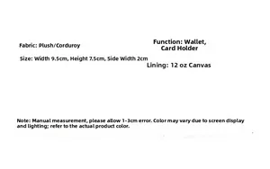 Detailed product specifications for the plush solid color mini square bag and wallet