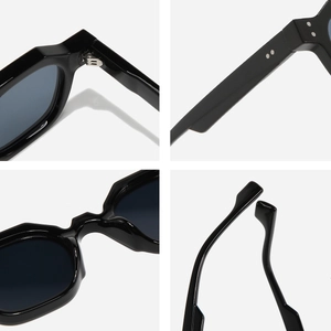 Vintage polygon sunglasses with black frames and rivet details in a multi-view layout