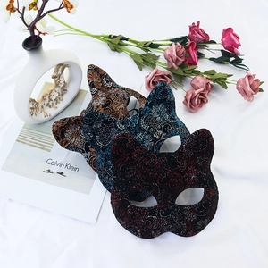 Sparkly cat face masks with glitter floral patterns for masquerade party and cosplay costumes