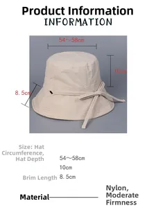 Tableau des tailles détaillé du chapeau de soleil en nylon beige avec bord de 8,5cm